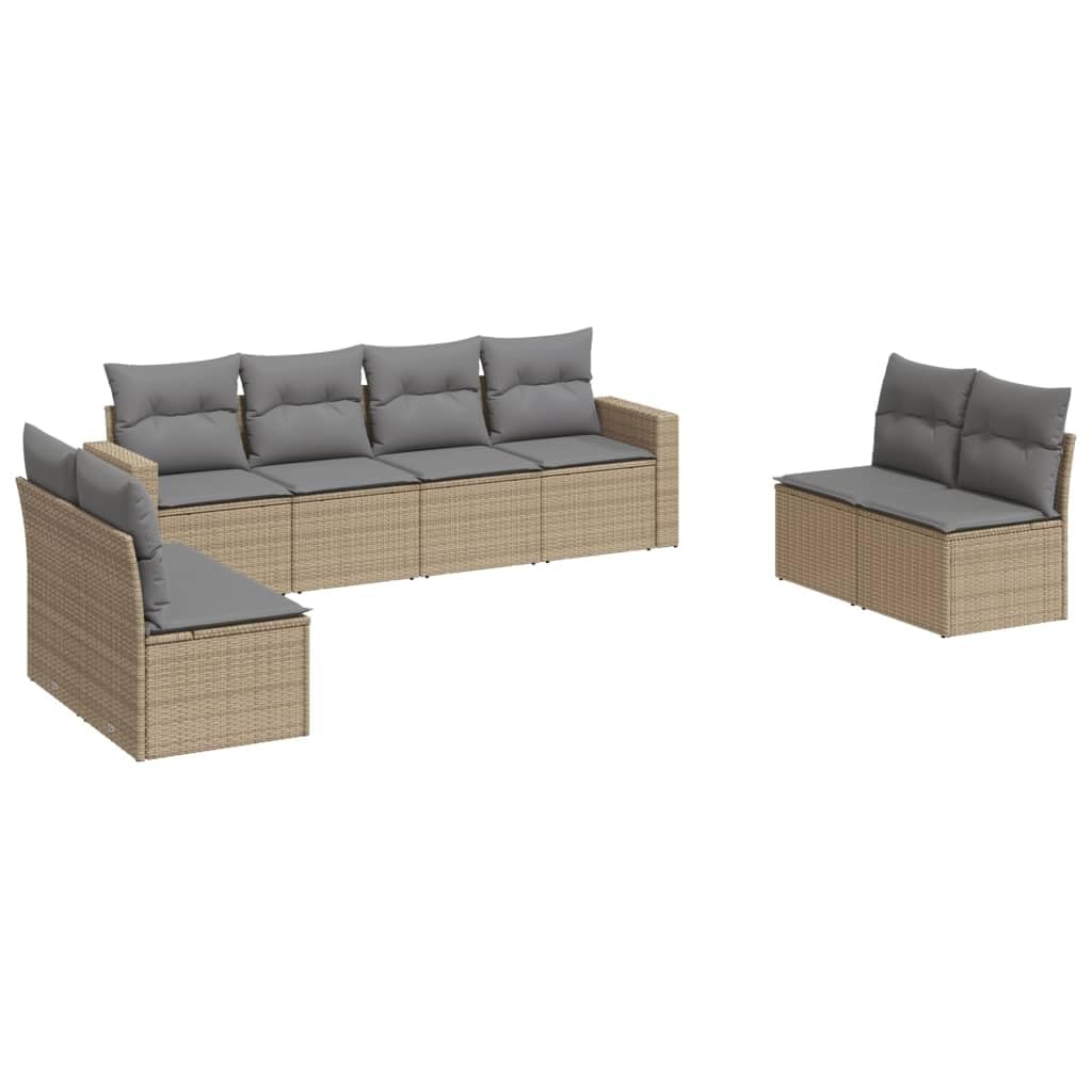 Set Divano da Giardino 8 pz in Rattan PE con Cuscini Beige | Salotto modulare 8 elementi per giardino e terrazza con vano portaoggetti integrato e cuscini imbottiti sfoderabili.
