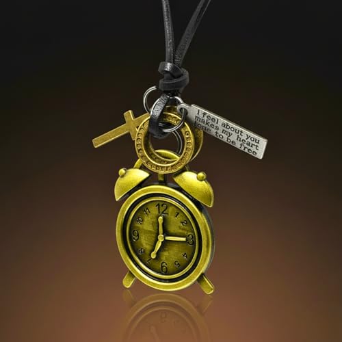 Image of THE MEN THING Retro Vintage Clock - 1.8-Inch Pure Stainless Steel Pendant with Adjustable Leather Rope for Men & Boys
