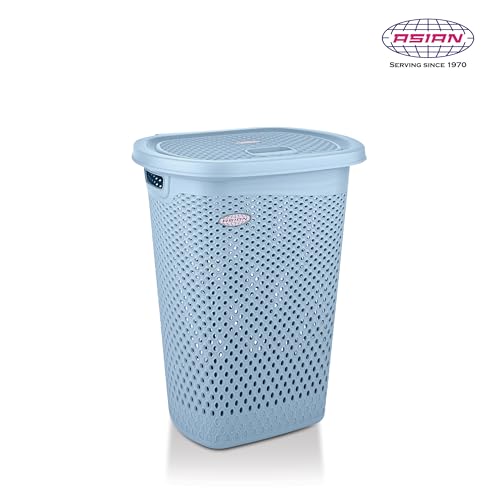 Image of Asian Plastowares - Verona Laundry Basket with Lid | Large Size | Multi-Utility Storage Basket /Bin for Clothes, Toys, Kitchen & Household | BPA Free | Durable & Space-Saving | Bluish Grey
