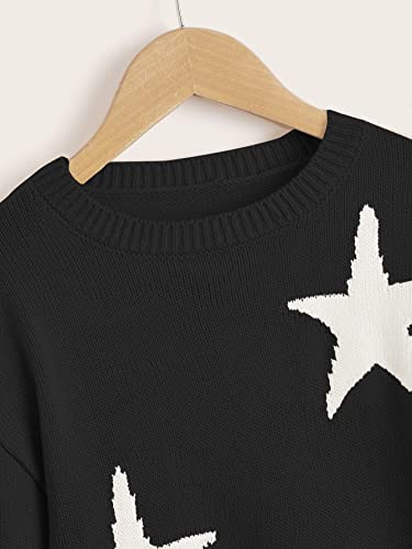 WDIRARA Girl's Star Printed Round Neck Long Sleeve Sweater Casual Drop Shoulder Pullover Knitwear4