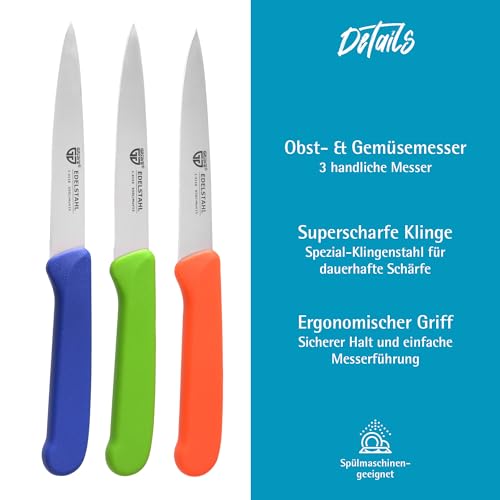 Foto von GRÄWE Gemüsemesser, Set, kleines Küchenmesser-Set, Obstmesser, Schälmesser, Edelstahl, schwarz, super scharf geschliffen (Bunt, 3er Set)