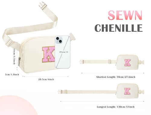 Image of COSHAYSOO Valentines Birthday Initial Gifts for Women Teen Girls 5 6 7 8 9 10 11 12 13 14 Year Old Ivory Fanny Pack for Girls Belt Bag Crossbody Travel Purse Unique Trendy Cute Stuff Chenille Letter K