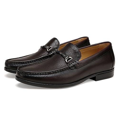 Image of Black Leather Dress Shoes for Men, Casual Metal Buckle Formal Business Shoes Wedding Slip on Loafer Party Dress Shoes