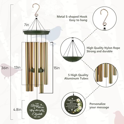 Image of ASTARIN 36 inch Memorial Wind Chimes for Loss of Loved One, Personalized Wooden Wind Chime Bereavement Gifts for Loss of Child Mother Father, Custom Windchime in Memory of Loss(Produced in Texas)