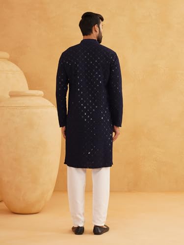 Image of SOJANYA Men's Coffee Brown Cotton Blend Kurta with Intricate Embroidery & Subtle Sequin Work