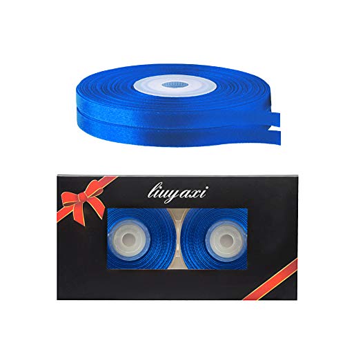 Image of Solid Color Double Faced Blue Satin Ribbon 1 /4 inch X 50 Yards, Ribbons Perfect for Crafts, Wedding Decor, Bow Making, Sewing, Gift Package Wrapping and More