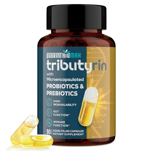 Tributyrin Supplement for Gut & Immune 800mg | High Bioavailability with Microencapsulated Probiotics & Prebiotics - Advanced Liquid-Filled Tributyrin Complex Gluten Free 90 Capsules