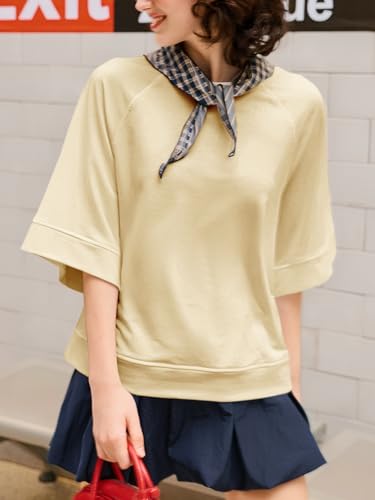 Image of Tankaneo Womens Oversized Half Sleeve T-Shirts Crew Neck Boxy Basic Tees Tops Summer Casual Loose Fit Tunic Shirts