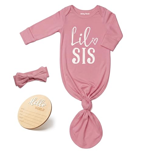 Image of Little Baby Sister Newborn Girl Outfit, Cute Knotted Gown 0-3 Month Soft Infant Going Home Sleepers