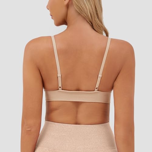 INIBUD Bralettes for Women Ribbed Seamless Padded Bra Wireless Triangle Plunge Cami Bra Adjustable Spaghetti Strap Top3