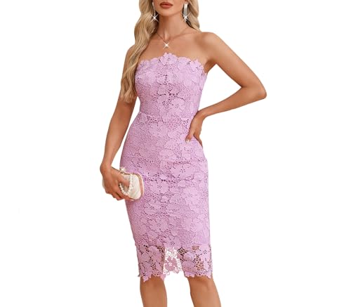 Image of Cololura Women Elegant Floral Lace Sexy Off Shoulder Evening Gown Party Cocktail Bodycon Midi Dress