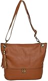 LucieElle Sac CUIR femme bandoulière Sac CUIR femme porté épaule Sac Cuir femme Italien Sac Pompon ‘Ornella ‘ PRIX RÉDUIT à 48,99 EUR (CAMEL)