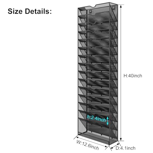 Rangement mural bureau noir avec 16 compartiments pour trieur de document A4 - 4