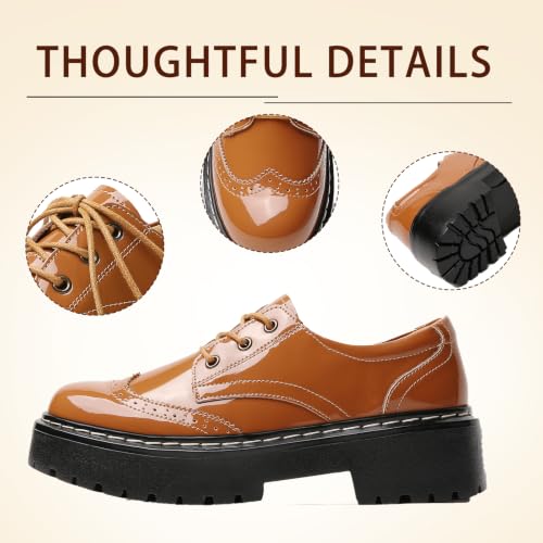 Image of Womens Oxford Shoes Black Leather Platform Oxford Shoes for Women Brogue