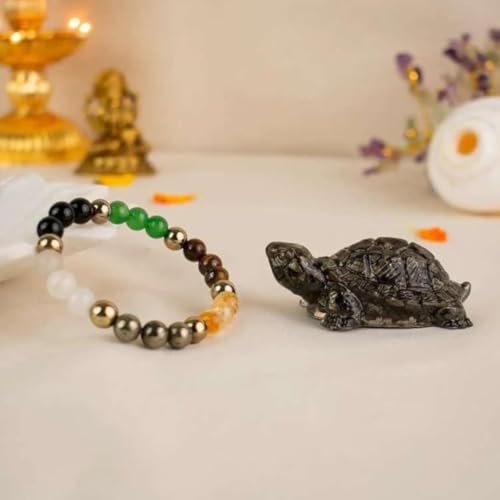 Image of Astrotalk Dhan YOG Bracelet with Pyrite Tortoise | Tortoise for Wealth & Stability | Tortoise for Good Luck for Home & Office | Elegant Gift for Housewarming | Gift for Man & Woman