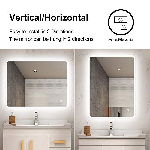 S'bagno 600 x 800 mm LED Illuminated Bathroom Mirror [IP44 Rated] Rectangular Backlit Wall Mounted Mirror with Touch Sensor Switch/Dimming Function/Demister pad