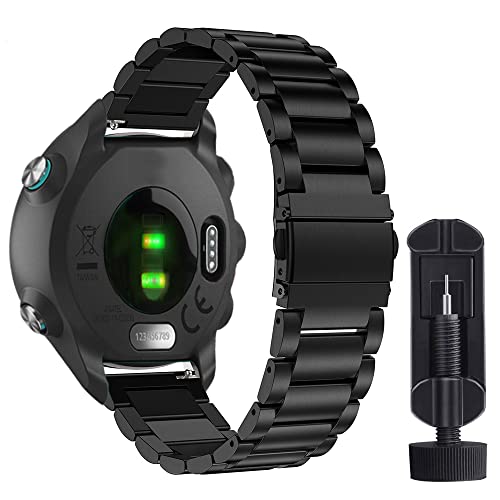 ACTECH Correa para Garmin Forerunner 245/245 Music/645/645 Music/Vivoactive 3/Vivoactive 3 Music/Vivoactive HR Pulsera, 20mm Acero Inoxidable Reemplazar Pulsera (Negro)