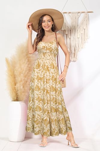 Image of GRACE KARIN Summer Dresses for Women 2026 Vacation,Smocked Floral Maxi Dress,Boho Beach Sundress with Pocket Fashion Clothing