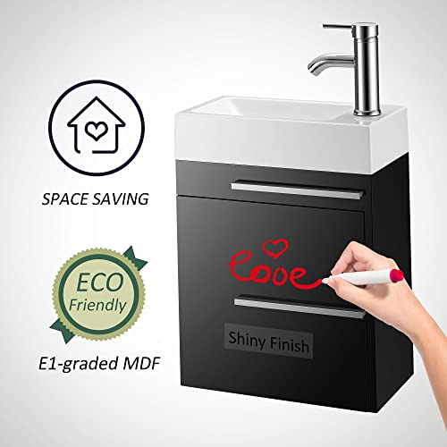 Spurgehom 16" Bathroom Vanity W/Sink Combo For Small Space, Wall Mounted Bathroom Cabinet Set With Chrome Faucet Pop Up Drain U Shape Drain #TOP2