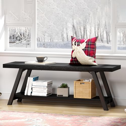 Mudmasa Panchetta da Ingresso, Panca Scarpiera, Panca Portascarpe per Ingresso, Corridoio, Bagno,Soggiorno, Legno Metallo, 120L x 36P x 46A cm, Nero