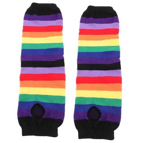 BESPORTBLE Bunte Fingerlose Armstulpen Weiche Warme Strickhandschuhe mit Regenbogenfarbenen Streifen Modische Stulpen für Damen für Winter Pride Month Partys und Festliche Anlässe