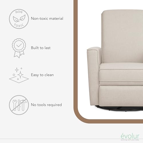 Image of Evolur Harlow Upholstered Power Glider Recliner with USB Charging - Rocking & 275 Swivel with Smooth Glide - Greenguard Gold & FSC Certified - Modern Nursery and Living Room Chair in Light Sand