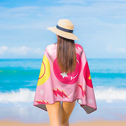 Pink Preppy Beach Towel For Girls Y2K Smile Face Microfiber Pool Towel Soft Microfiber Pool Towel Summer Quick Dry Beach Towel Sand Free Blanket For Bath Sports Travel Swimming Camping, 30 X 60 Inch #TOP4
