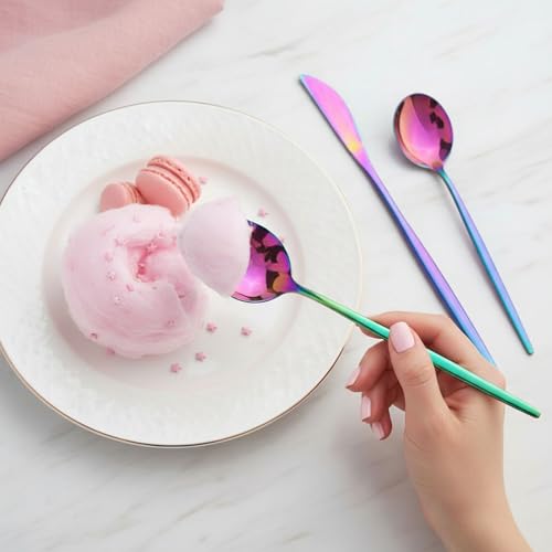 Image of 10 Pcs Rainbow Cutlery Set for Dining Table the Perfect Lightweight Silim Handle Tableware Including Dinner Spoon, Dinner Fork, Dinner Knife, Dessert Spoon & Dessert Fork