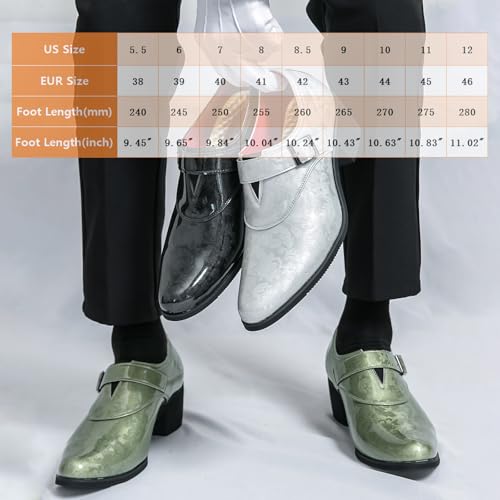 Men's Patent Leather Chunky Heel Dress Loafers with Buckle Strap Fashion Classic Cap Toe Low Top Block High Heel Slip On Oxford Shoes Casual Business Office Wedding Formal Shoes2
