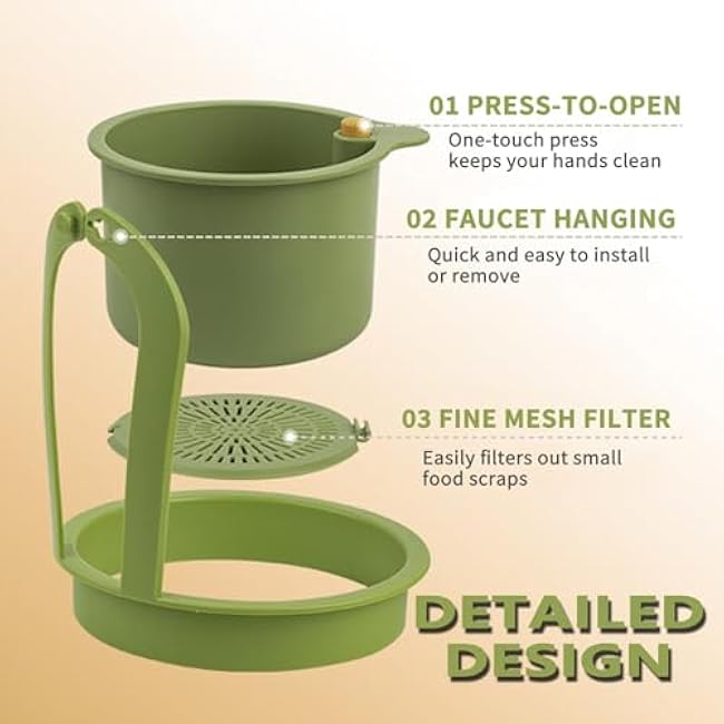 Food Waste Catcher for Sink Around Faucet - Kitchen Hanging Mesh Draining Strainer Basket with Rinsing & Easy Dumping Design for Garbage & Wash Vegetables and Fruit (White)