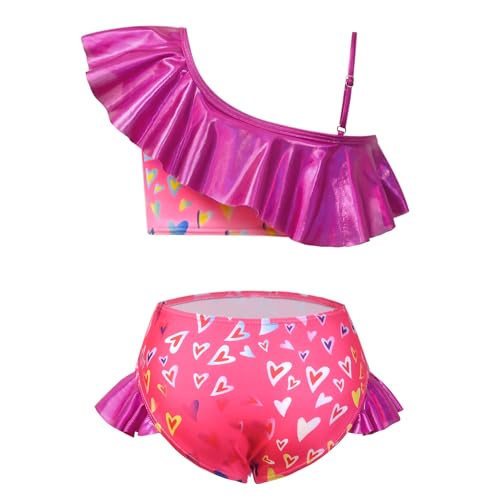 Image of CHILDRENSTAR Girls Metallic Bathing Suits Shiny Ruffles One Shoulder 2 Pieces Swimsuits Cute Bikini Set