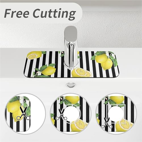 Kitchen Sink Splash Guard，Lemon-and stripes Faucet Mat Sink Gadgets-Super Absorbent Fast Drying Mat Drip Catcher for Kitchen, Bathroom,Sink Mat, Dish Drying Mat, Bathroom(15" X 5.5" ) by ZHUZHISHAN - Used condition - Image 5