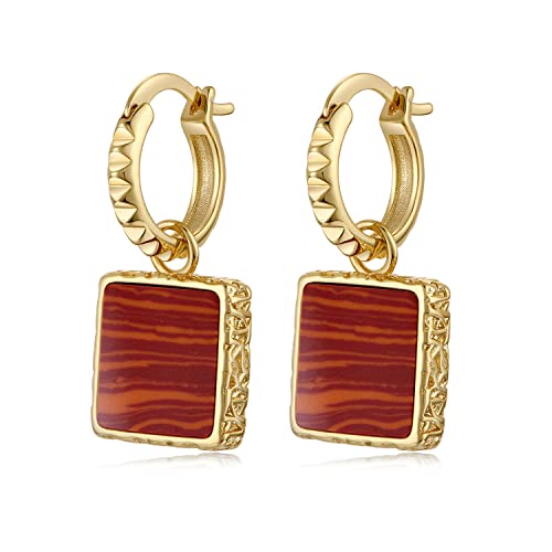 FRUMOS 18K Gold Plated Chunky Hoop Earrings for Women Fashion Thick Gold Pendant Earrings Set for girls Birthday Christmas Gifts (Colored stone pendant)