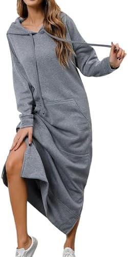 Syellowafter Abito Lungo Felpa Con Cappuccio Per Donna - Oversize Invernale Con Tasca A Marsupio, In Misto Cotone 65% Cotone 35% Poliestere, Colore Nero/verde/blu/rosa - 2