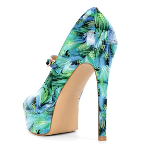 Image of SAMMITOP Women's Peep Toe High Heels Platform Stiletto Pumps Patent Mary Jane Heels 5.5 inch Party Wedding Dress Shoes