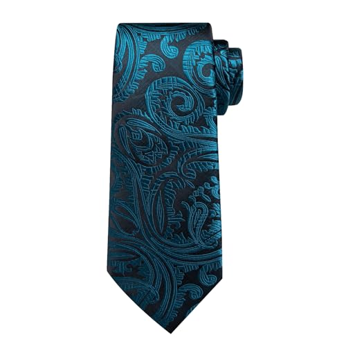 Image of DiBanGu Mens Paisley Tie Set Silk Woven Jacquard Necktie and Pocket Square Cufflinks Gift Set for Wedding Bussiness