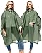 Borogo 2 Pack Rain Ponchos for Adults Reusable - Raincoats Survival Emergency Heavy Duty Rain Coat with Drawstring Hood Military Green