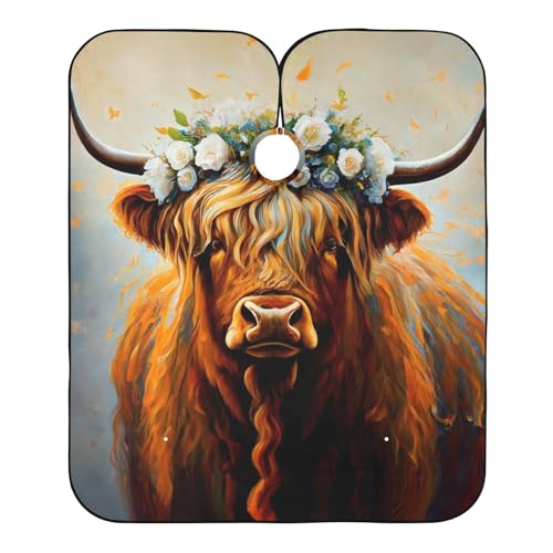 Hezely Highland Cow Hair Dye Cape, Barber Cape for Adults,Waterproof Salon Cape,Waterproof Hairdressing Styling Hair Cutting, 65