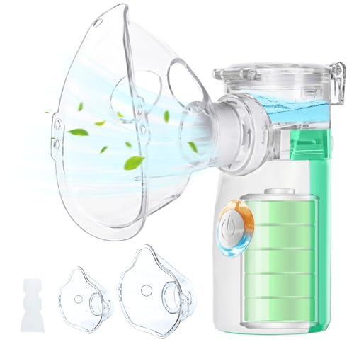 Wholede Nebulizador Portatil, Recargable Nebulizador para Bebe Niños Adultos, Aerosol Portátil Silencioso con 2 Máscaras y Boquilla(Verde)