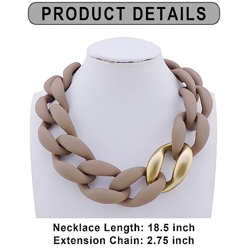 Firstmeet Statement Chunky Acrylic Brown Chain Link Choker Necklace for Women(XL-1088-Light Brown) by Firstmeet - Image 6