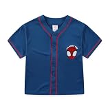 Marvel Spider-Man Boys Baseball Jersey Button Down Shirt for Toddler and Big Kids Navy Blue