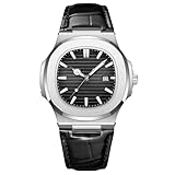 RORIOS Orologio Minimalista da Uomo Orologio da Polso Analogico Quarzo Orologio Calendario Luminosi Orologio Casual Acciaio Inossidabile Cinturino in Pelle Argento Nero