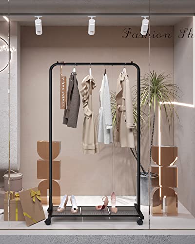 SONGMICS Kledingrek, kledingstang op wieltjes, tot 40 kg belastbaar, van metaal, met roosterplank, zwart HSR25BK - Image 5