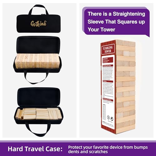 Image of GOTHINK Tumble Tower Game for Kids and Adults, 54pcs Wooden Board Stacking Game for Family Games Night, Classical Wood Blocks Game, Standard Size with Storage Bag