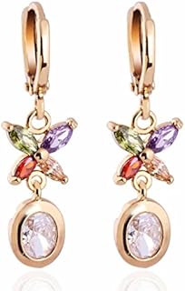 Yazilind Elegant 18K Gold Plated Inlay Clear Oval Cubic Zirconia Colorful Flower Dangle Drop Earrings for Women Idea