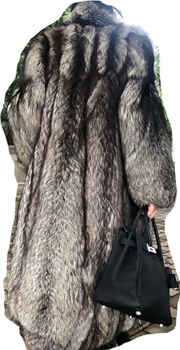 FURINFASHION D-63 Womens Winter Warm Long Furry Coat With Fluffy Real Fox Fur High-End Luxury Show Slim Temperament Jackets