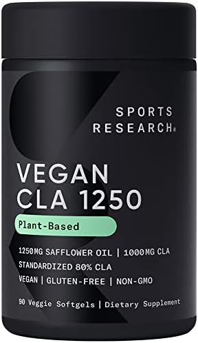 Sports Research Vegan CLA - 1250mg with Active Conjugated Linoleic Acid for Men & Women | Non-GMO, Soy & Gluten Free - 80% (90 Softgels)