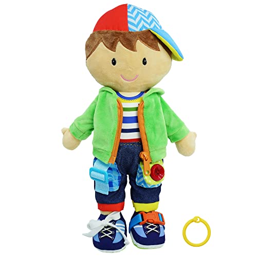 June Garden 15.5' Dressy Friends Terry - Educational Stuffed Plush Doll for Kids and Toddlers 2 Years and Up - Montessori Buckle Soft Toy