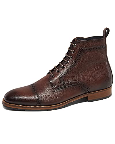 Image of Men's Leather Boots Lace-Up Brogue Cap Toe