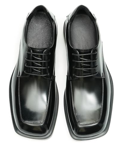 Santimon Genuine Leather Oxfords Black Dress Shoes for Men - Fashion Formal Square Toe Derby for Prom Wedding Tuxedo Business Causal3